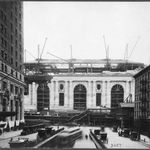 Grand Central Depot showing derricks, from 41st Street looking north. April 18, 1912. Courtesy of the Municipal Archives.